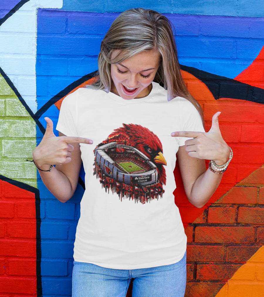 Arizona Cardinals State Farm Stadium With Cardinal Artwork And NFL Football T-Shirt
