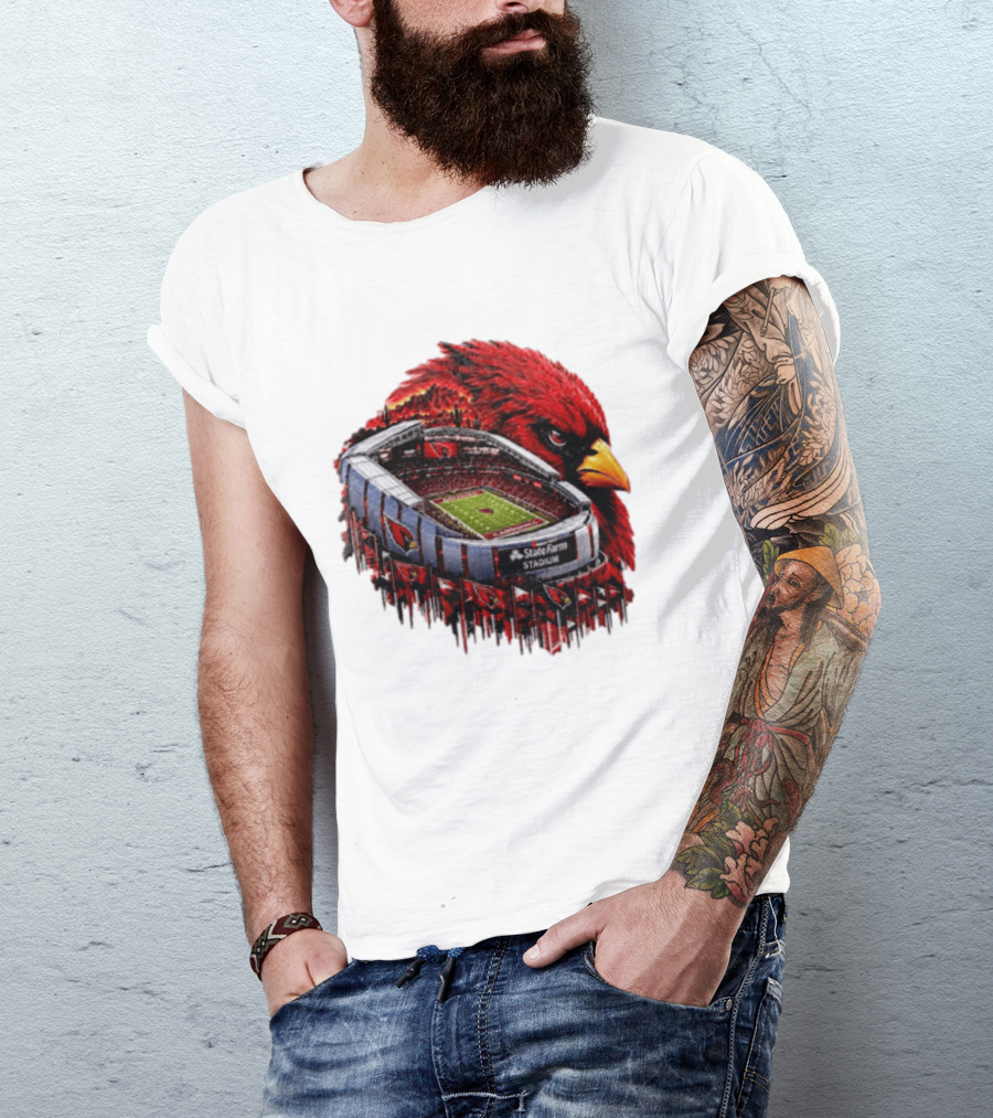 Arizona Cardinals State Farm Stadium With Cardinal Artwork And NFL Football T-Shirt