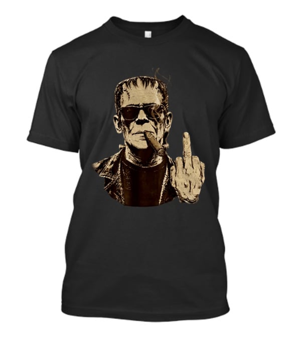 Frankenstein Cigar Middle Finger Smoking Horror Halloween T-Shirt