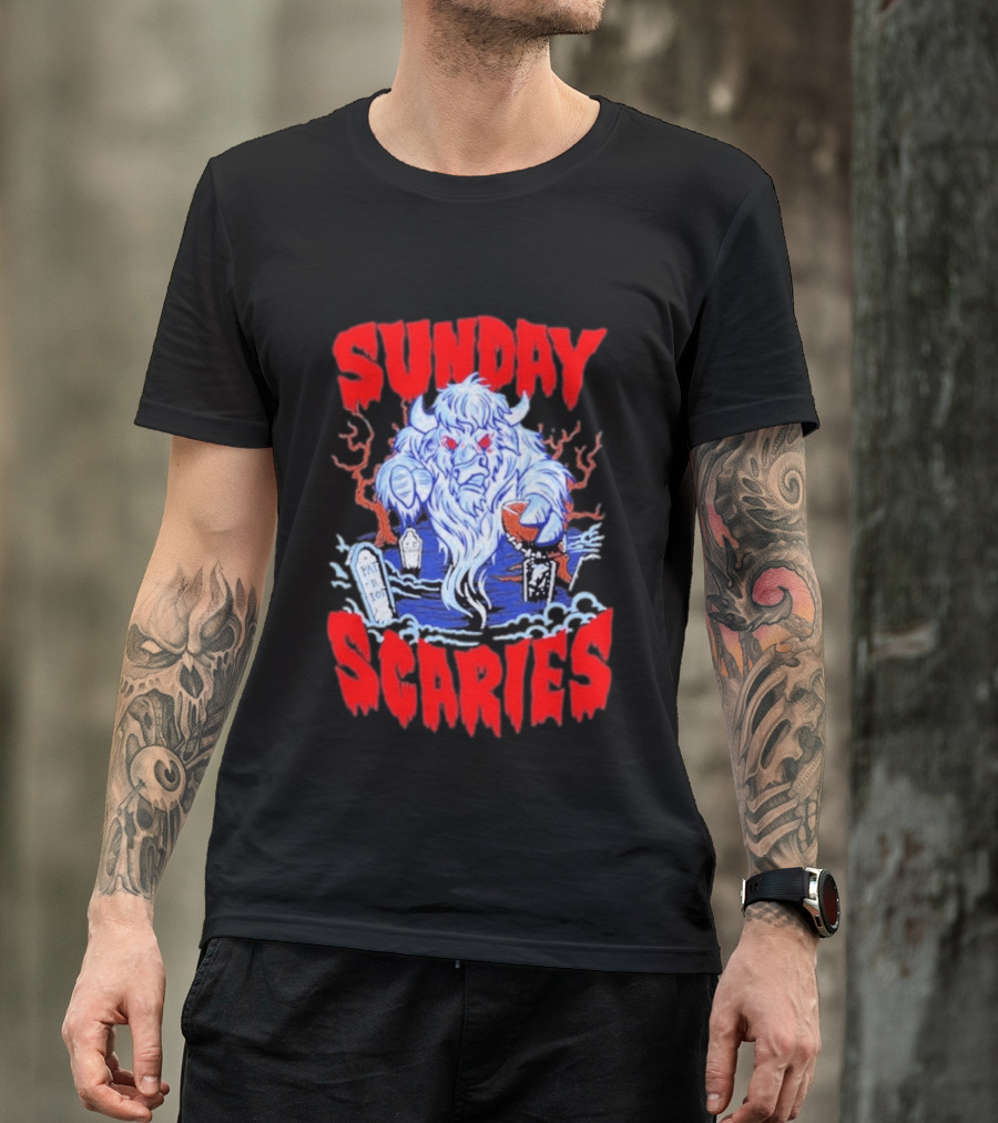 Sunday Scaries Buffalo Football Game Day Frights Lancaster Jeff Schmid T-Shirt