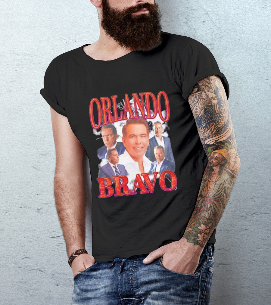 Orlando Bravo Red Text Multiple Portraits T-Shirt