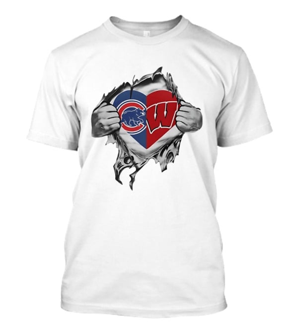 Chicago Cubs And Wisconsin Badgers Heart Rip T-Shirt