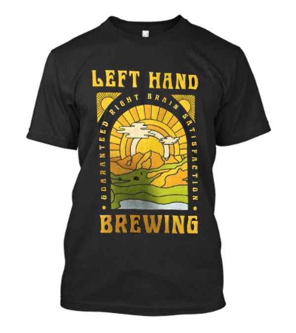 Left Hand Brewing Guaranteed Right Brain Satisfaction Sunburst River Landscape T-Shirt