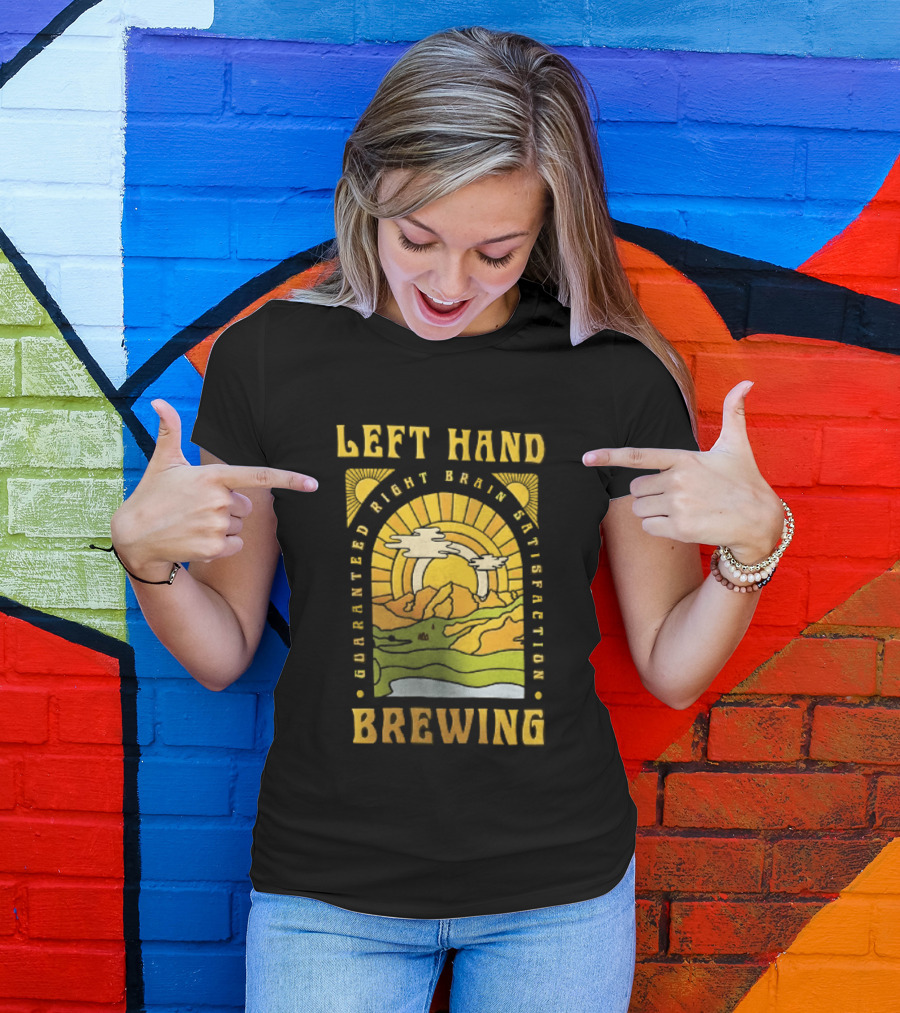 Left Hand Brewing Guaranteed Right Brain Satisfaction Sunburst River Landscape T-Shirt