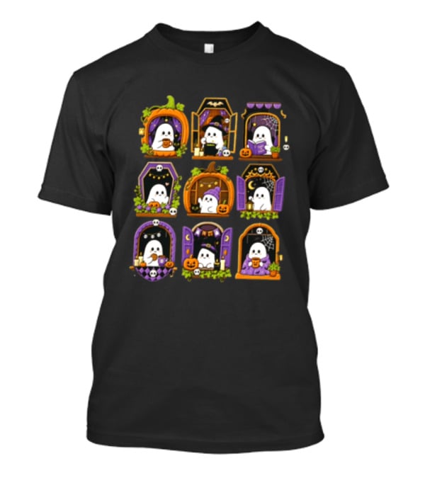 Halloween Ghost Pumpkin Witch Doors Autumn Scenes T-Shirt