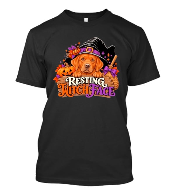 Resting Witch Face Dog Witch Hat Pumpkin Broom Halloween T-Shirt