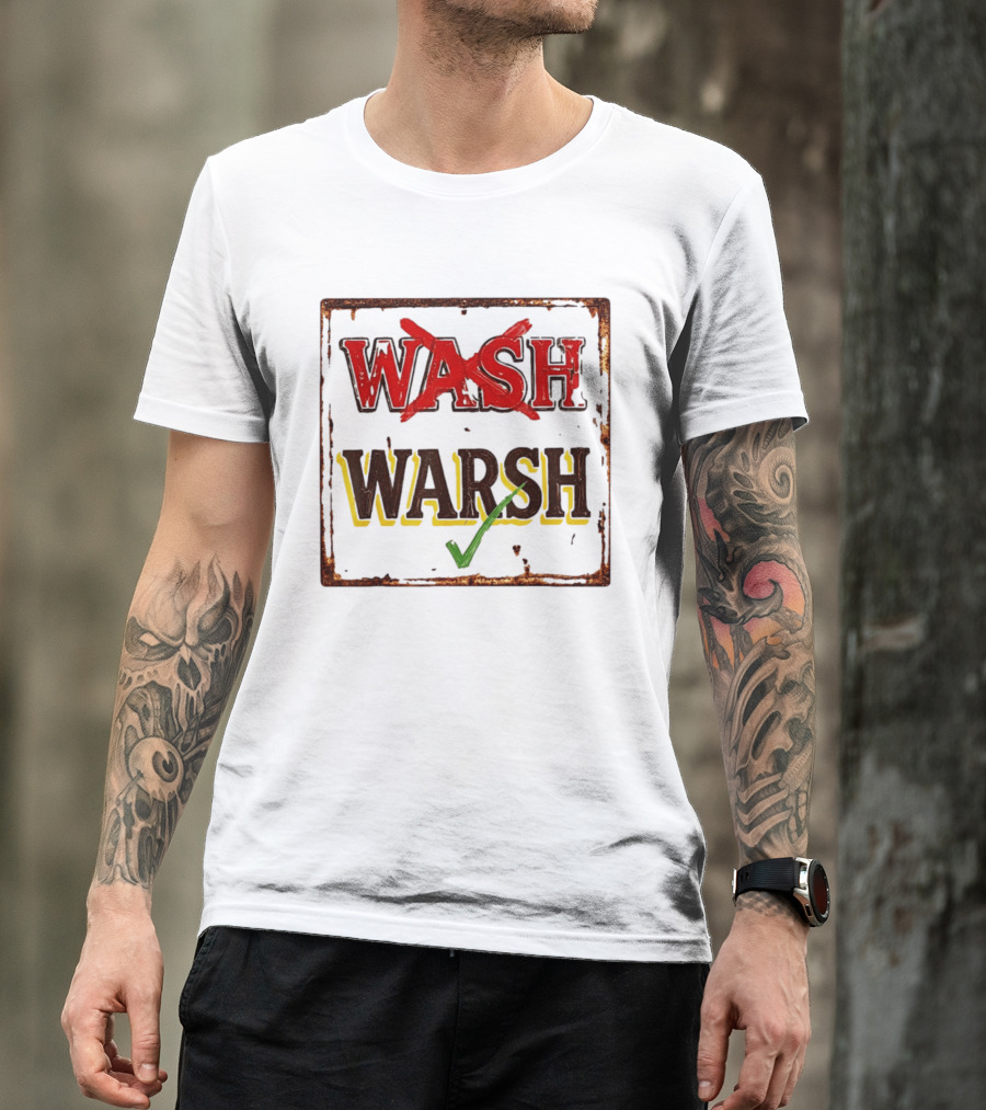 Distressed Regional Dialect Sign Wash Warsh Check Mark T-Shirt