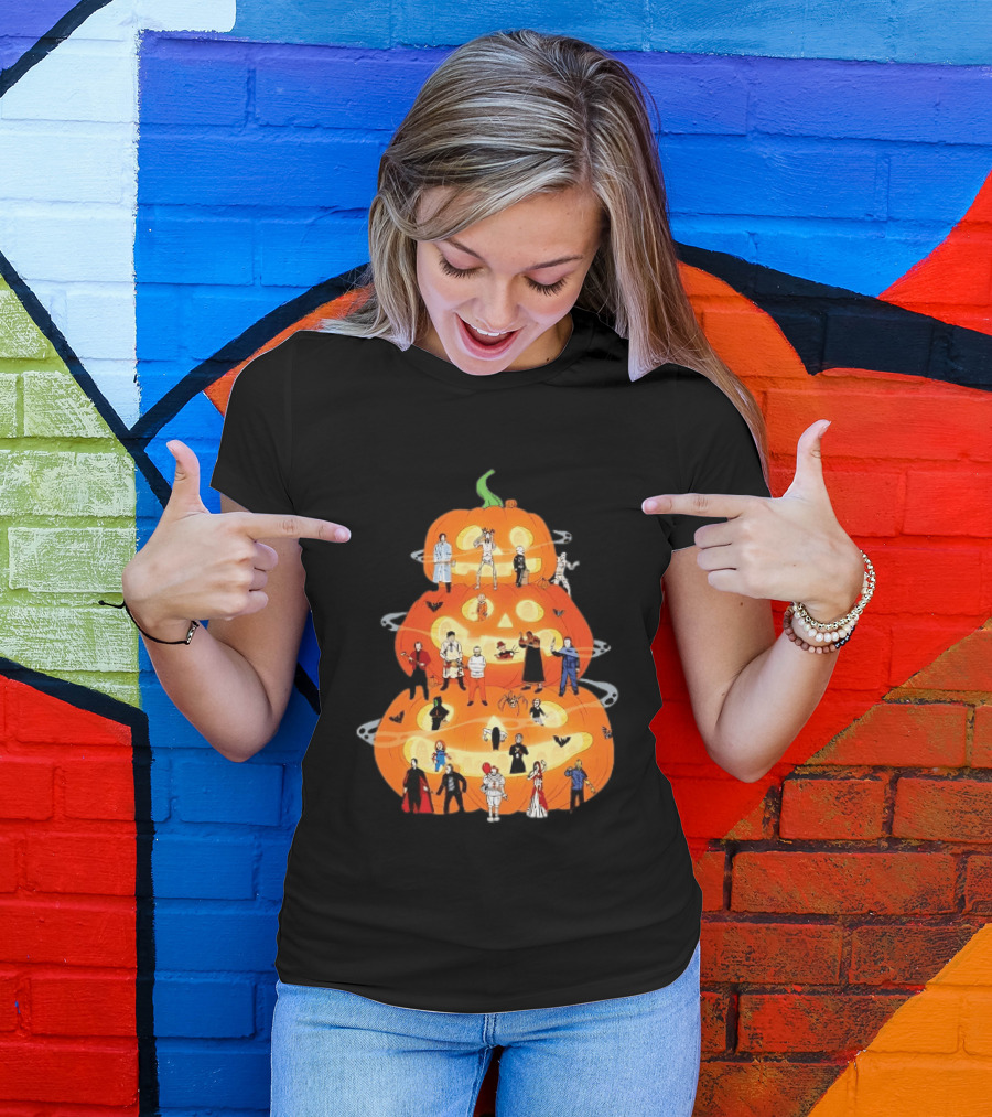 Horror Movie Icons Halloween Pumpkin Stack Villains T-Shirt