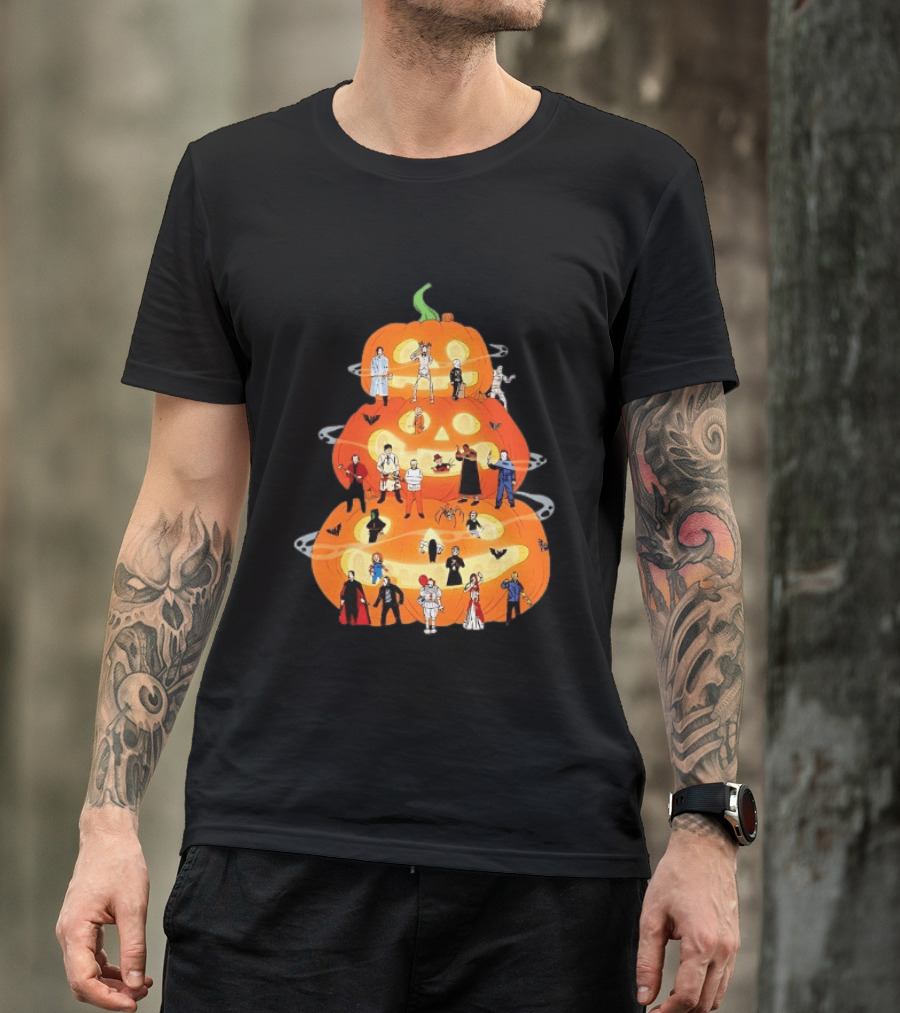 Horror Movie Icons Halloween Pumpkin Stack Villains T-Shirt