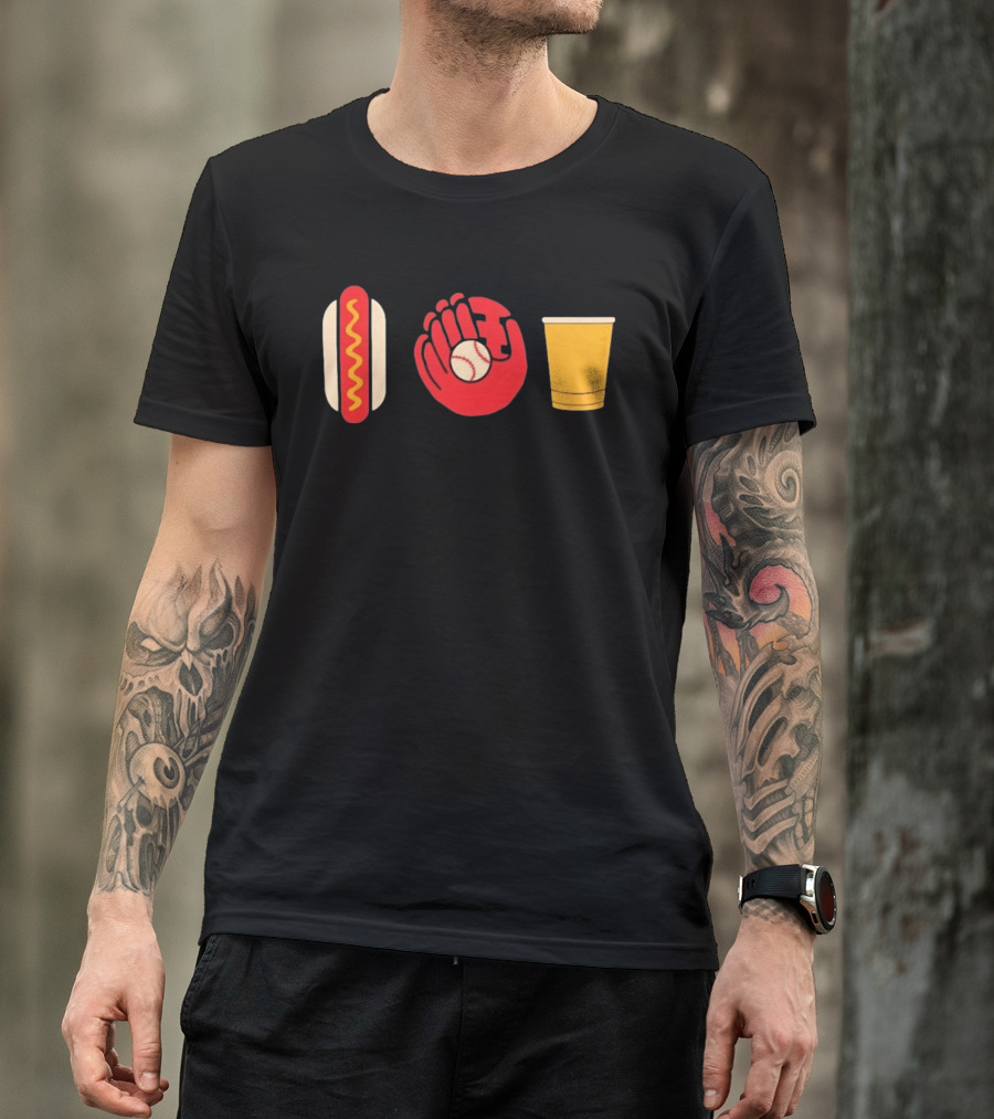 Hot Dog Baseball Glove Beer Chowlahoadz Stadium Food T-Shirt