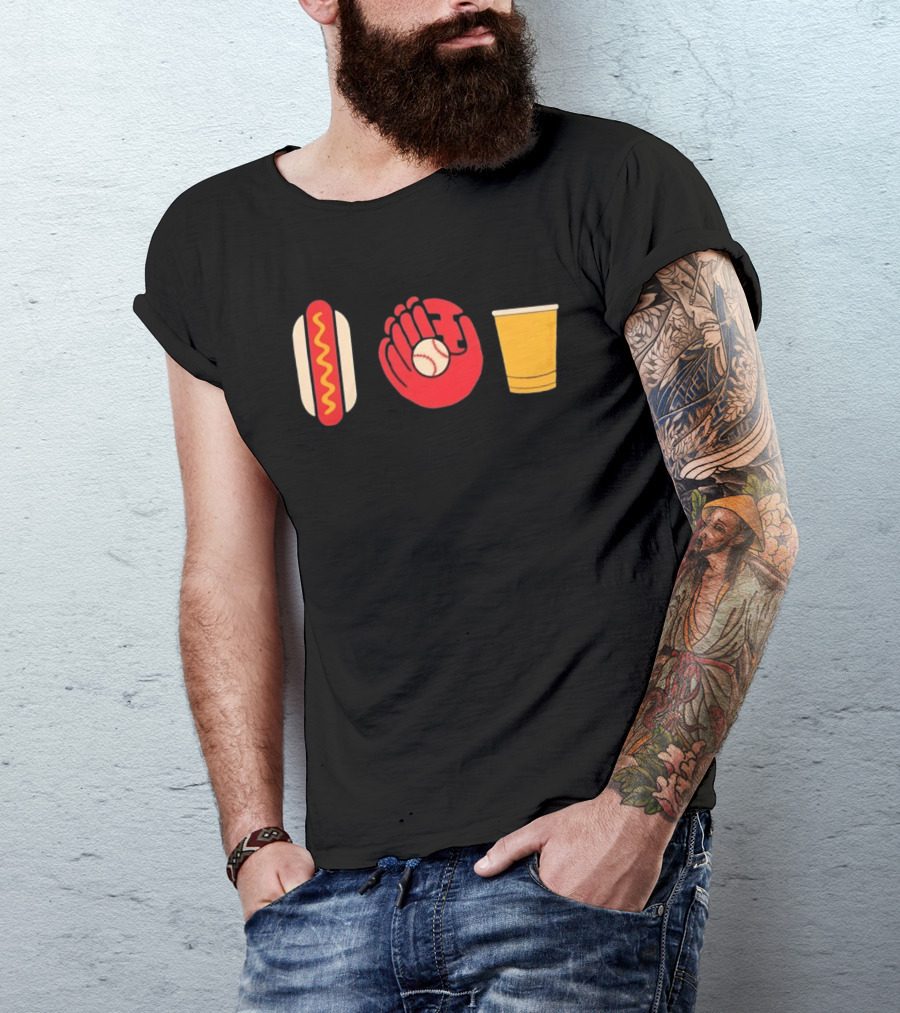 Hot Dog Baseball Glove Beer Chowlahoadz Stadium Food T-Shirt