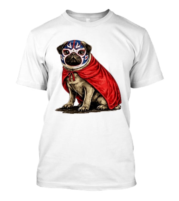 Lucha Libre Pug Red Cape Mexican Wrestling Dog Mask T-Shirt