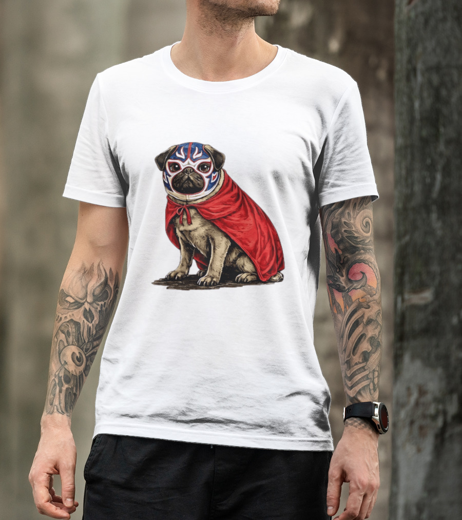 Lucha Libre Pug Red Cape Mexican Wrestling Dog Mask T-Shirt