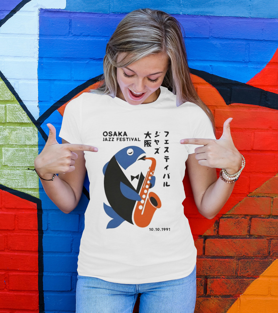 Osaka Jazz Festival 10.10.1991 Saxophone Playing Fish T-Shirt