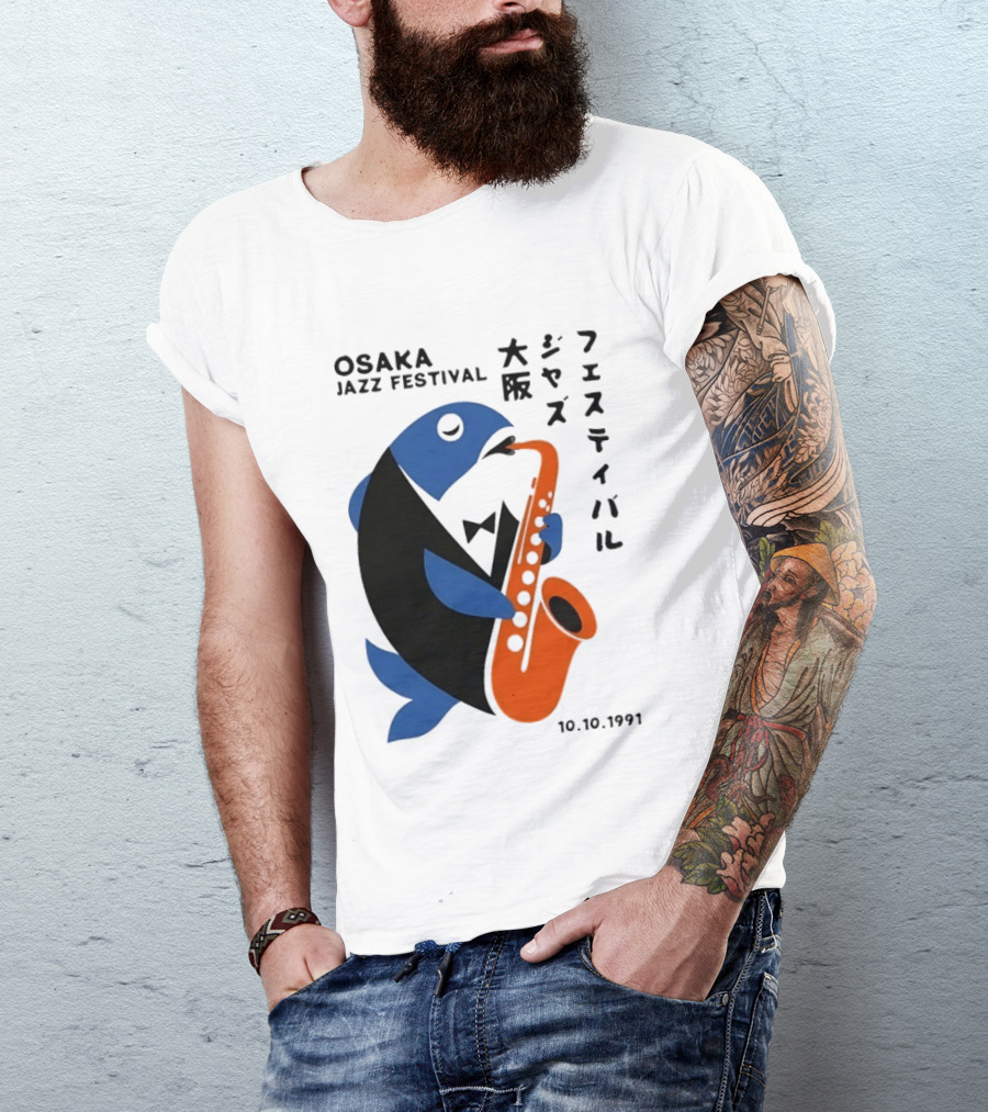 Osaka Jazz Festival 10.10.1991 Saxophone Playing Fish T-Shirt
