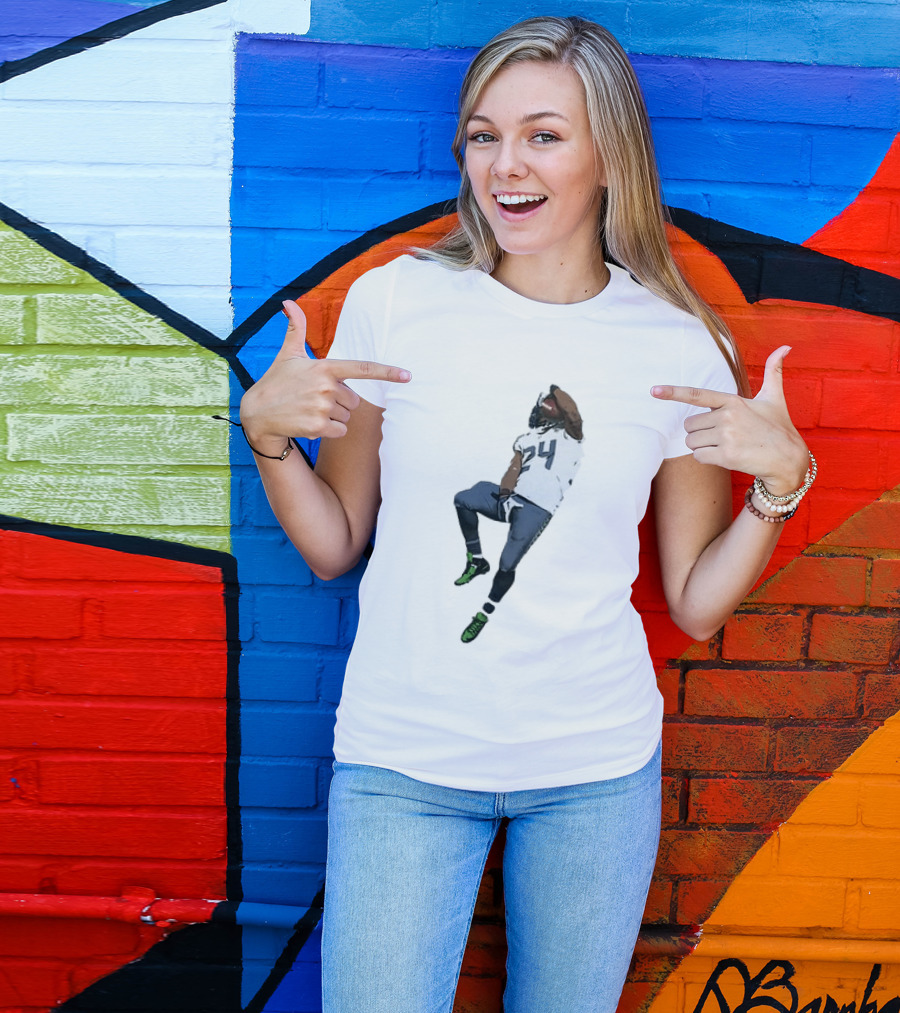Seattle Seahawks Marshawn Lynch Number 24 Beast Mode Action Pose T-Shirt