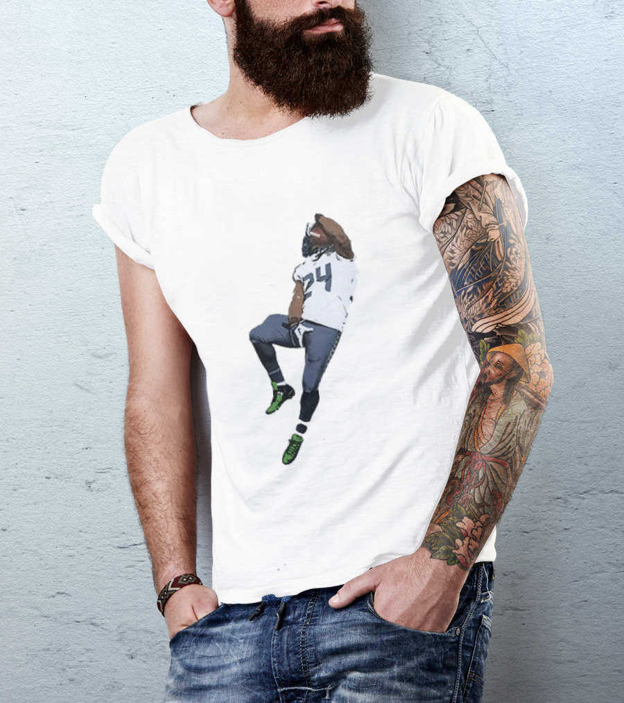 Seattle Seahawks Marshawn Lynch Number 24 Beast Mode Action Pose T-Shirt