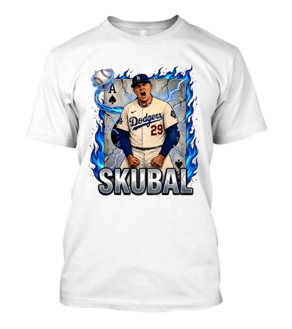 Skubal 29 Dodgers Ace Pitcher Playing Card Flames And Spade T-Shirt