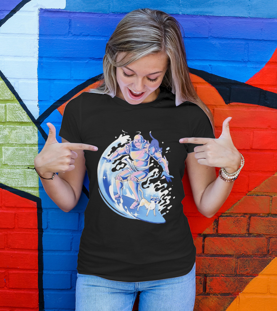 Alphonse Elric Surfing Adventure With Cool Cats On Waves T-Shirt