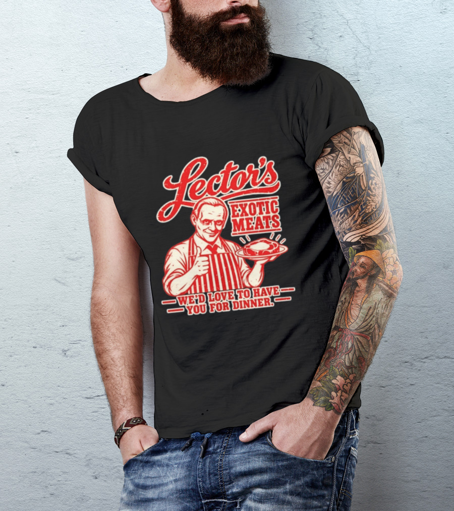 Lector's Exotic Meats We'd Love To Have You For Dinner Distressed T-Shirt