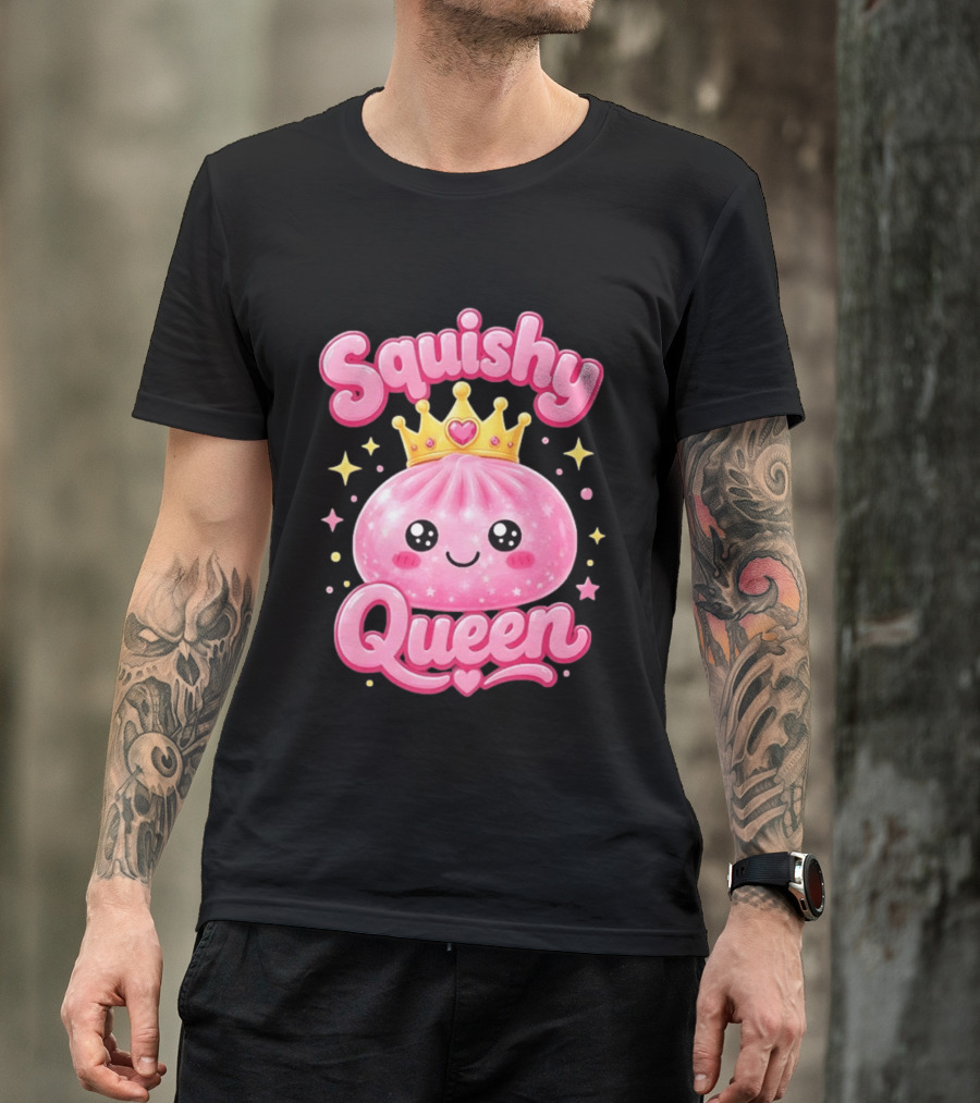Squishy Queen Kawaii Mochi Pink Princess Cute Crown Stars T-Shirt