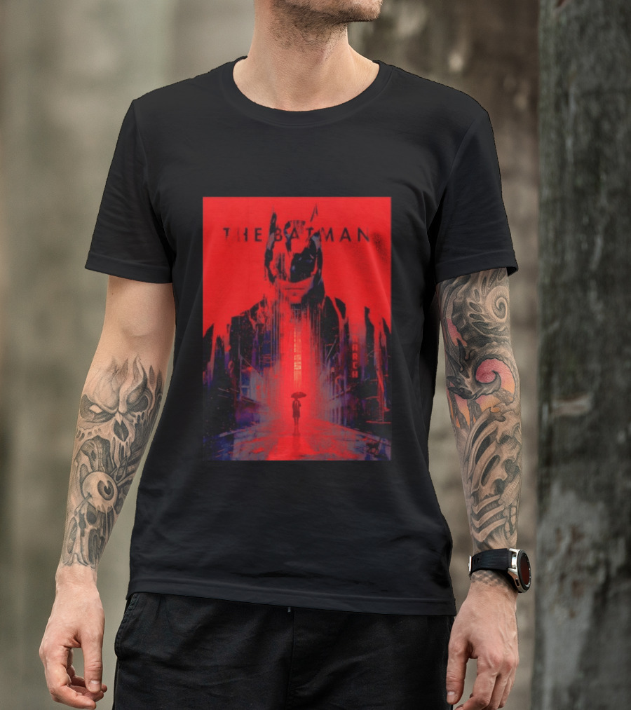 The Batman Monarch March Red Background Iconic Gotham Scene T-Shirt