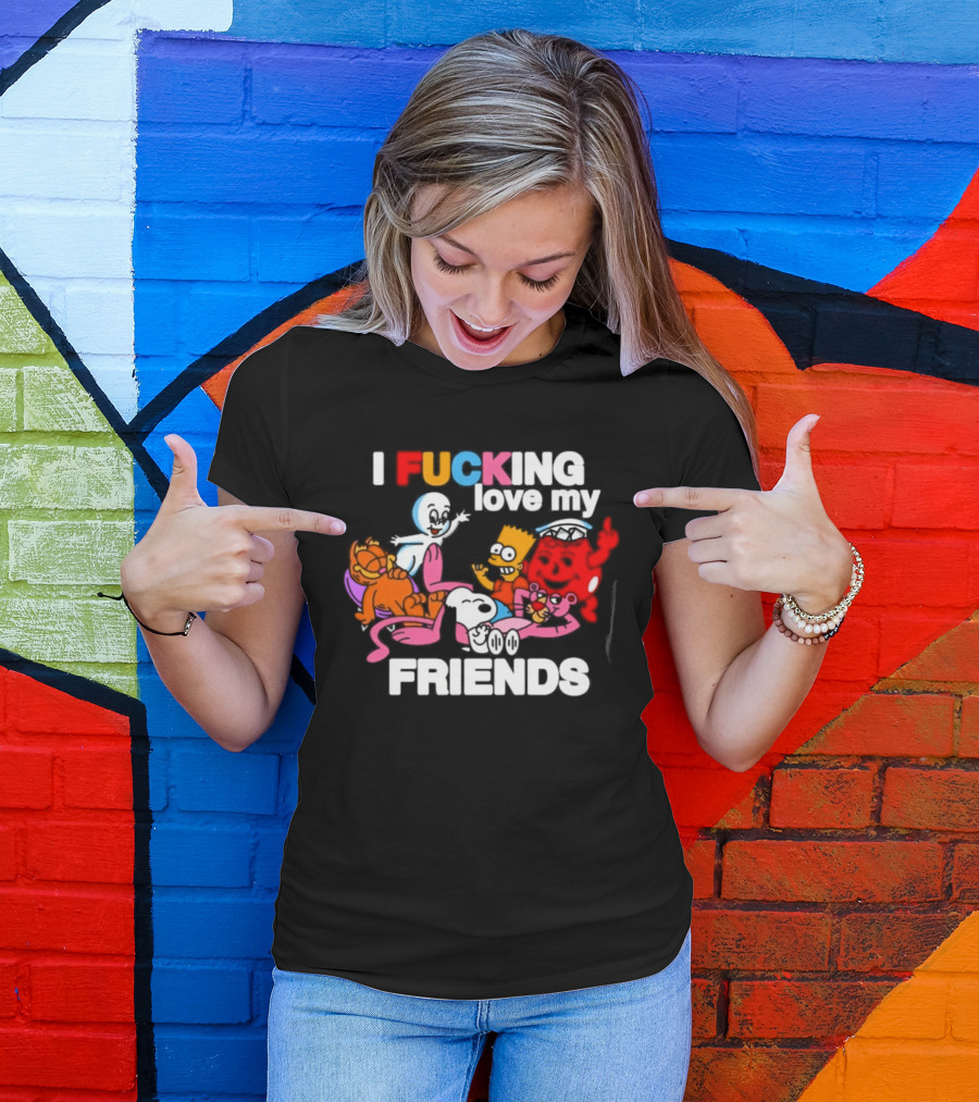 I Fucking Love My Friends Cartoon Mashup Casper Garfield Bart Homer Kirby T-Shirt