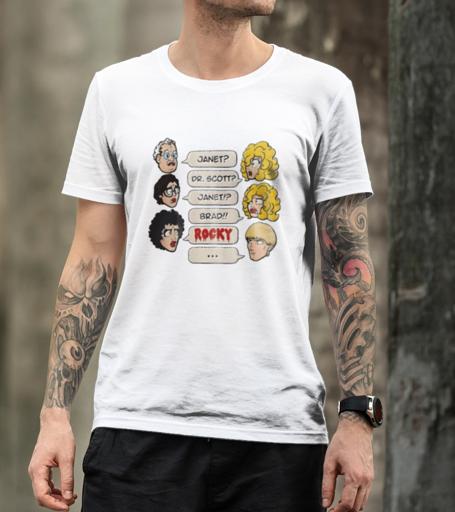 Janet Dr Scott Brad Rocky Horror Picture Show Speech Bubbles Cartoon Heads Dialogue T-Shirt