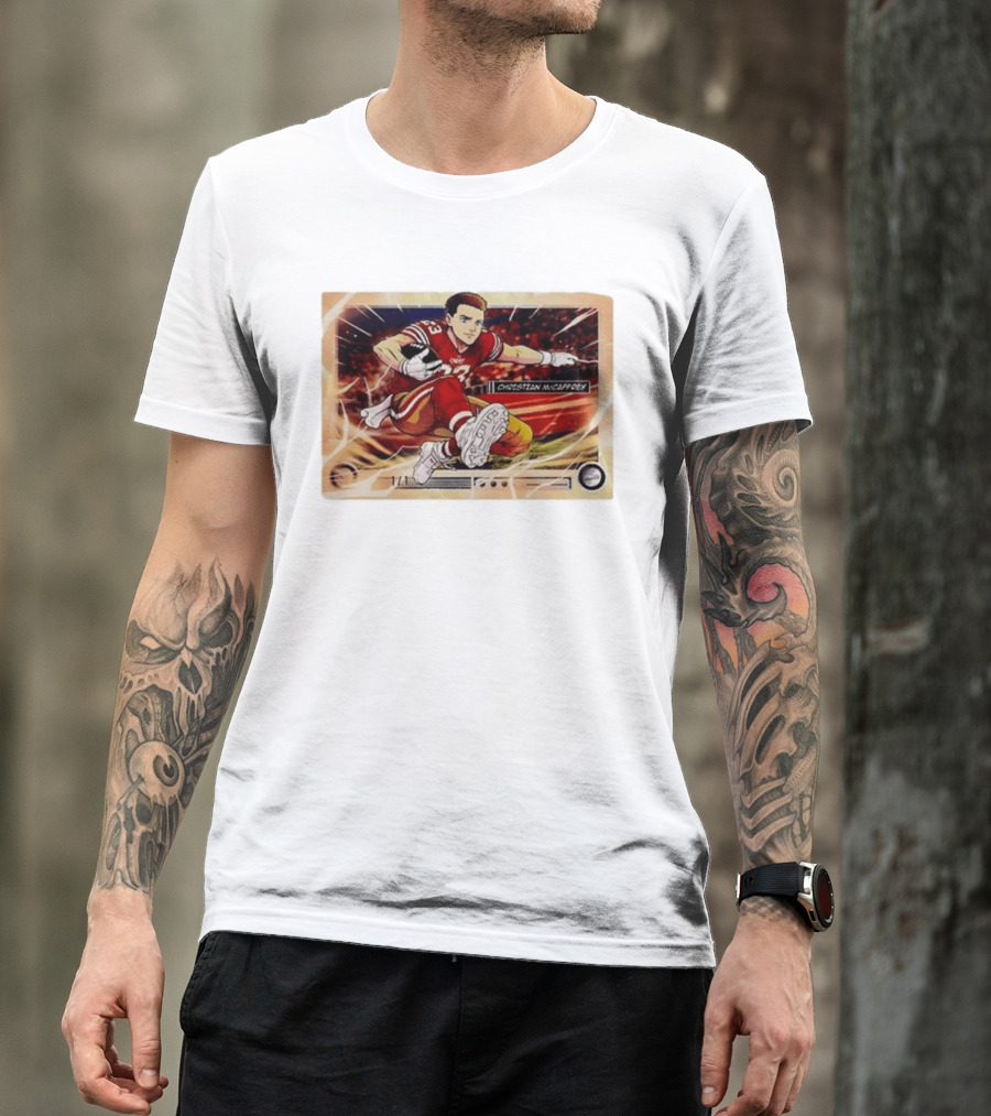 Christian McCaffrey 49ers Ultra Rare Anime Trading Card Burst T-Shirt