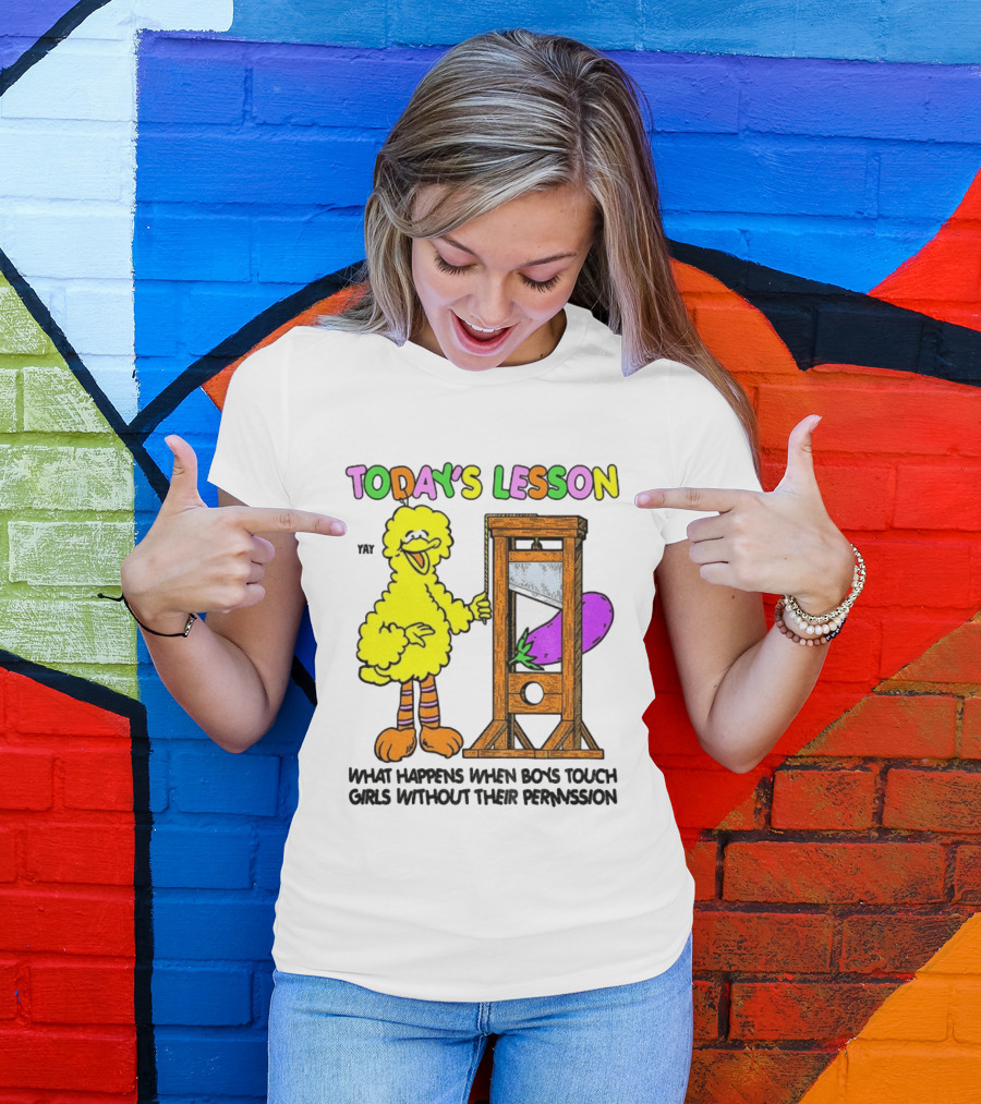 Today's Lesson What Happens When Boys Touch Girls Without Their Permission Big Bird And Guillotine T-Shirt