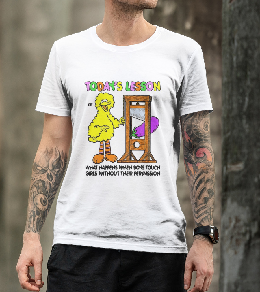 Today's Lesson What Happens When Boys Touch Girls Without Their Permission Big Bird And Guillotine T-Shirt