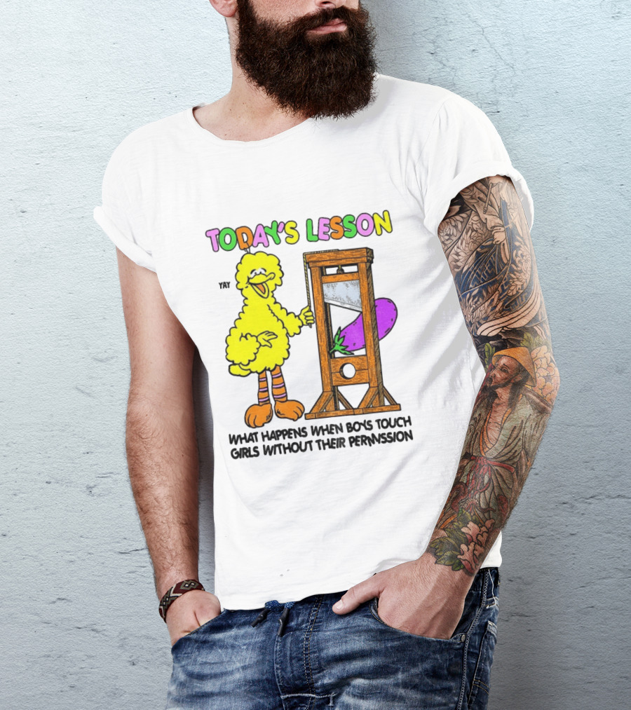 Today's Lesson What Happens When Boys Touch Girls Without Their Permission Big Bird And Guillotine T-Shirt
