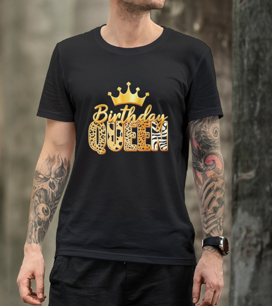 Birthday Queen Crown Leopard Print Zebra T-Shirt