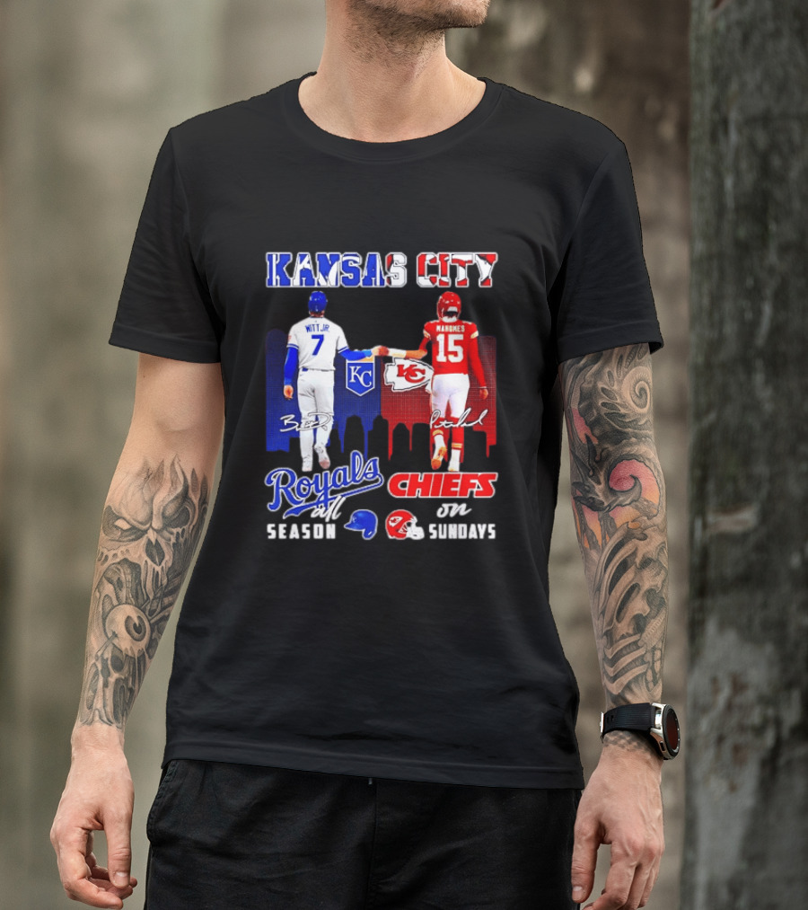 Kansas City Royals And Chiefs Bobby Witt Jr Patrick Mahomes NFL MLB All Season Sundays T-Shirt