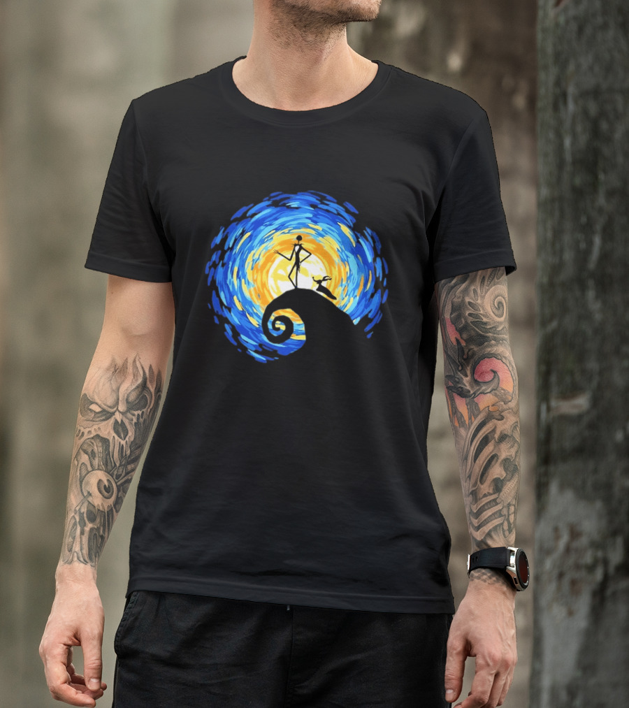 Jack Skellington Zero Halloween Starry Night Scene Inspired By Van Gogh T-Shirt