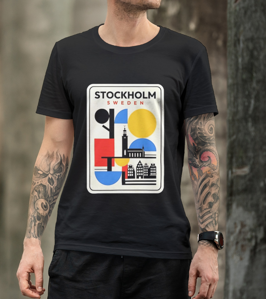 Stockholm Sweden Geometric Cityscape Travel Iconic Urban Landmark Building T-Shirt