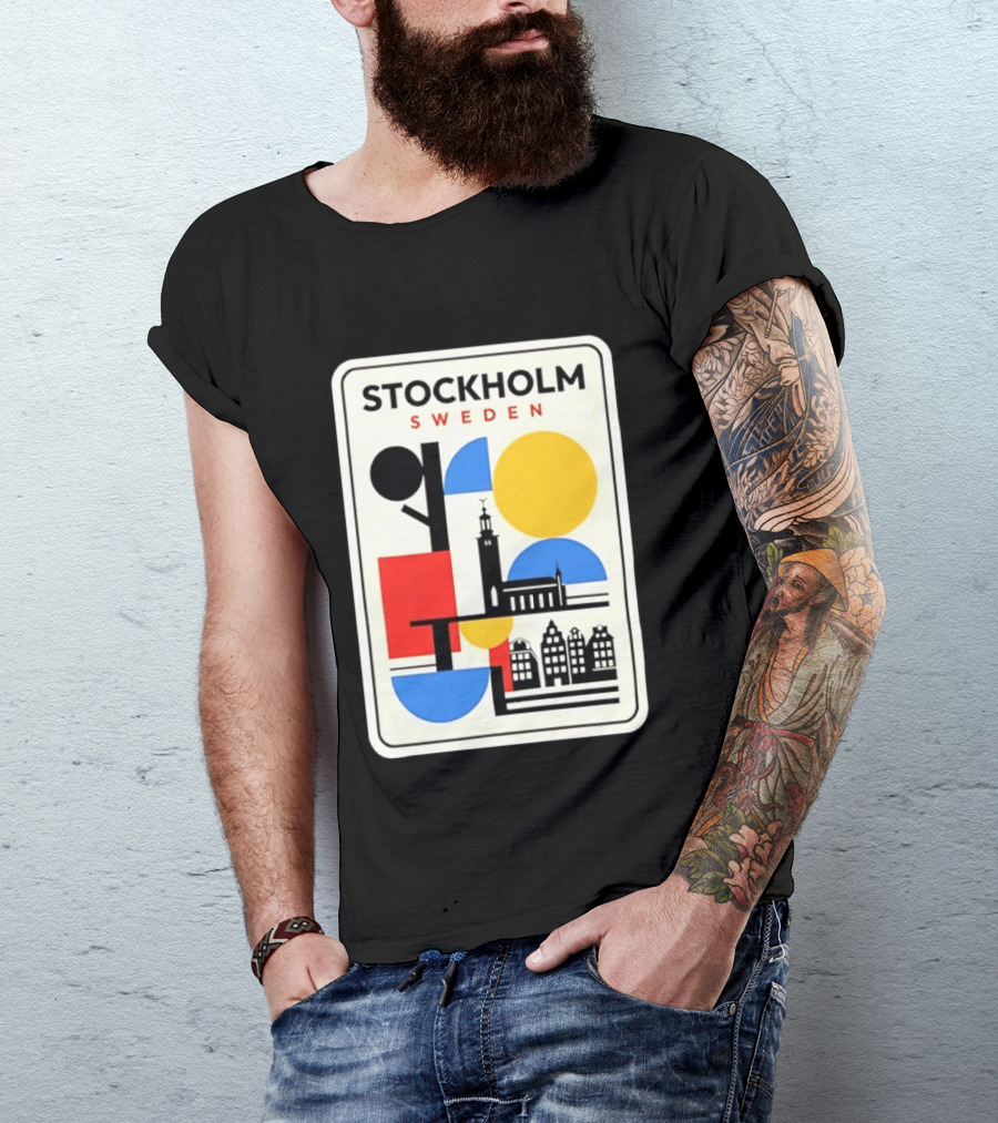 Stockholm Sweden Geometric Cityscape Travel Iconic Urban Landmark Building T-Shirt