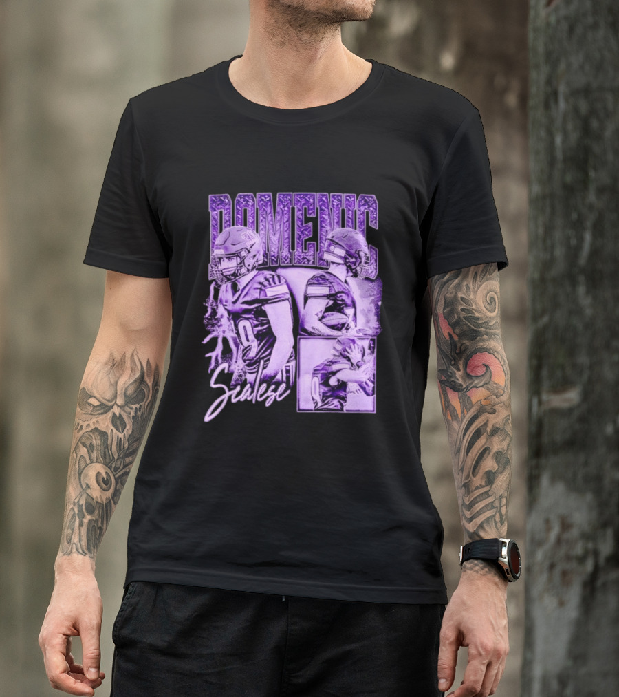Domenic Scalese Number 9 Football Player Purple Sports Collage T-Shirt