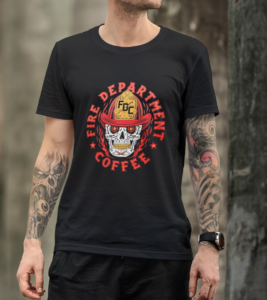 Fire Department Coffee FDC Skull Firefighter Helmet T-Shirt