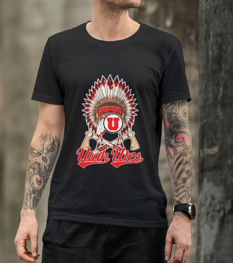 Utah Utes Headdress And Tomahawks Logo With Red And White U T-Shirt