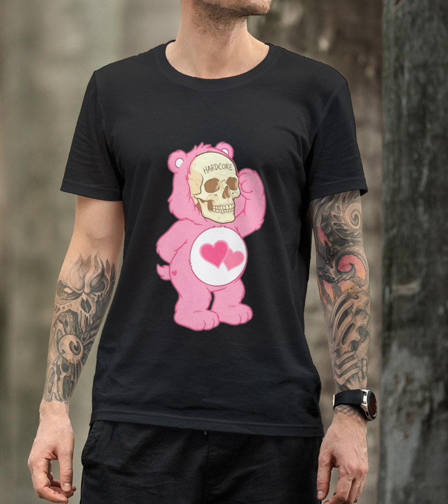 Hardcore Pink Bear Skull Goth Aesthetic With Hearts T-Shirt
