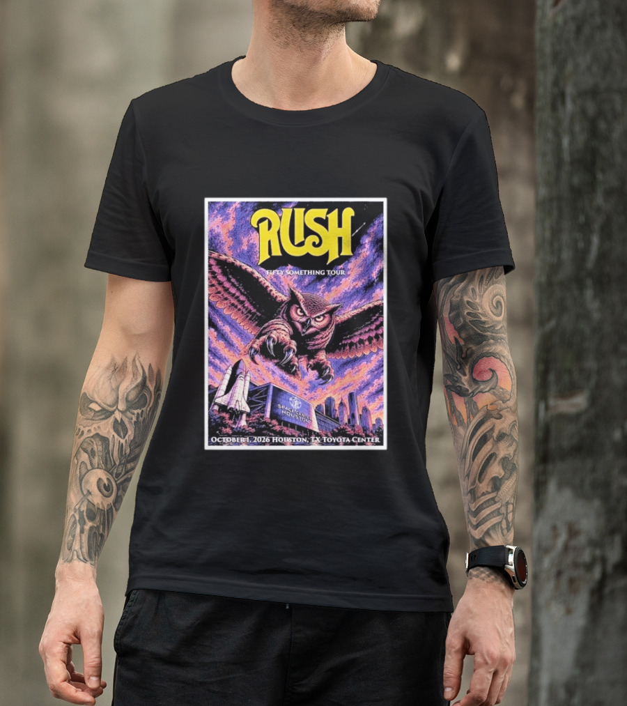 Rush Fifty Something Tour October 1 2026 Houston TX Toyota Center Owl T-Shirt