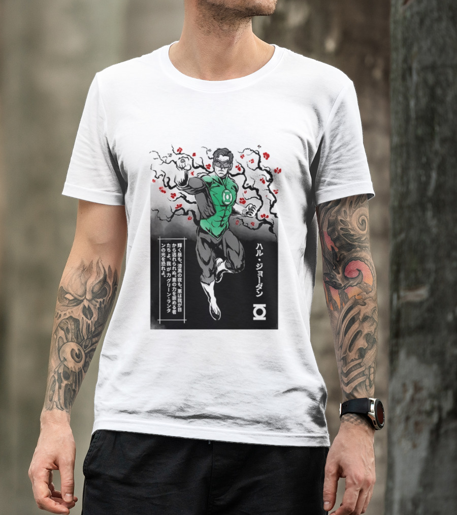 Hal Jordan Green Lantern Cherry Blossom Ink Wash Japanese Kanji T-Shirt