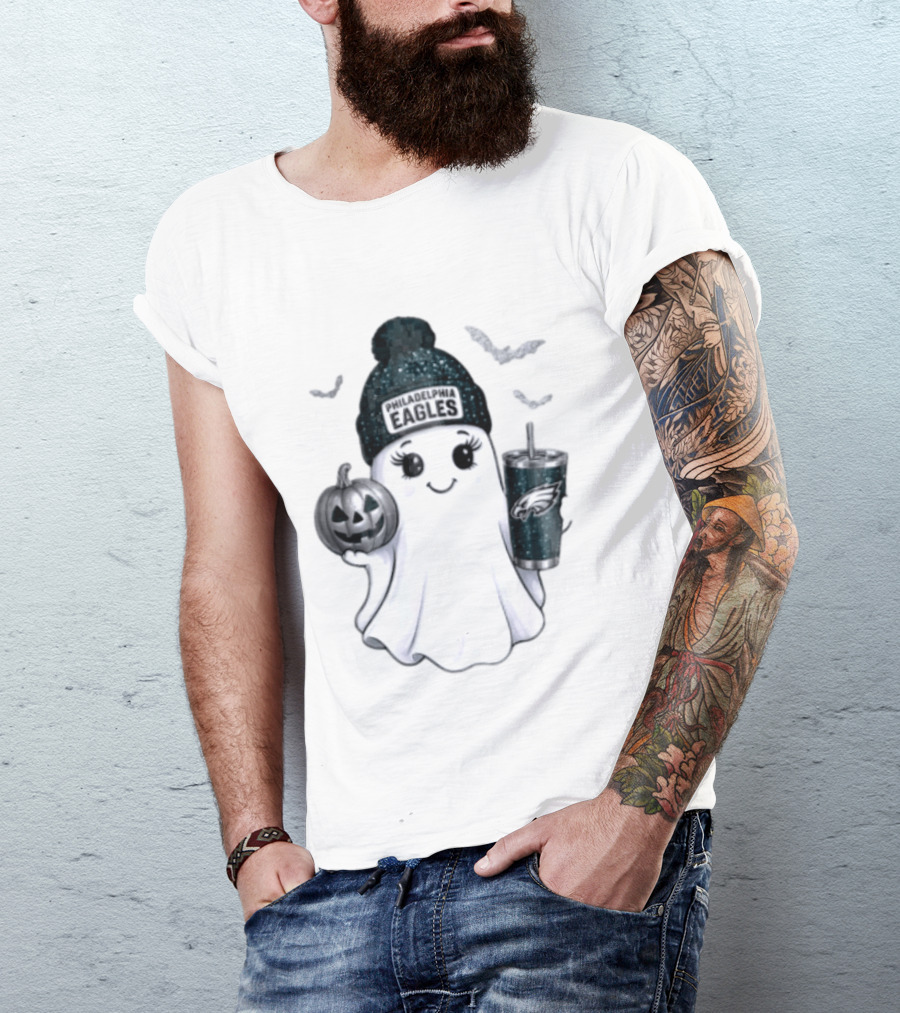 Philadelphia Eagles Beanie Ghost With Pumpkin And Bats T-Shirt