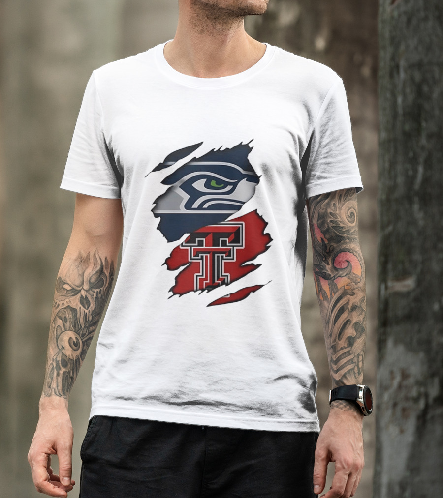 Seattle Seahawks Texas Tech Red Raiders Ripped T-Shirt