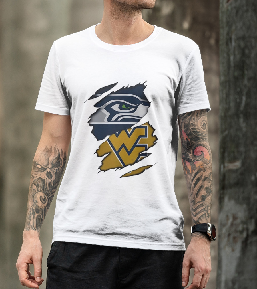 Seattle Seahawks West Virginia Mountaineers Ripped Image Combination T-Shirt