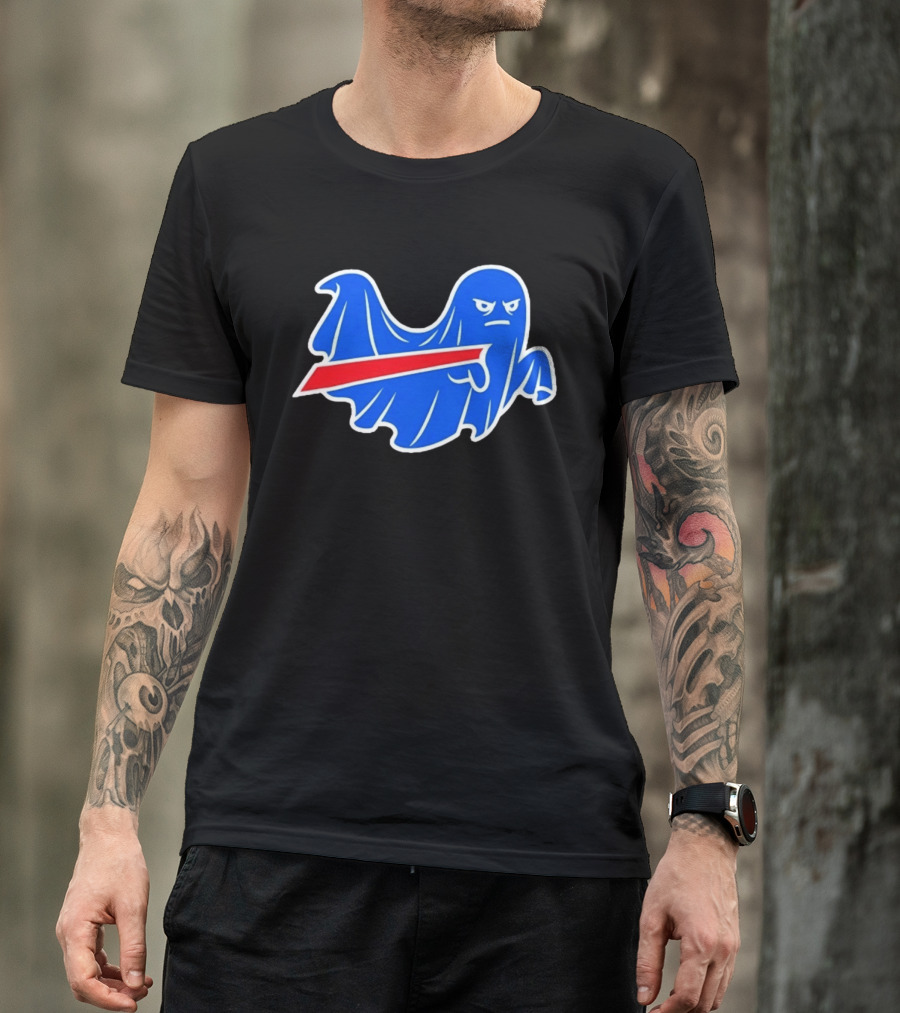 Buffalo Bills Ghost Mascot Emblem With Red T-Shirt