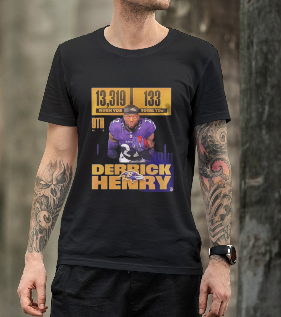 Derrick Henry Baltimore Ravens 13319 Rush Yards 133 Touchdowns 9th Ranked T-Shirt