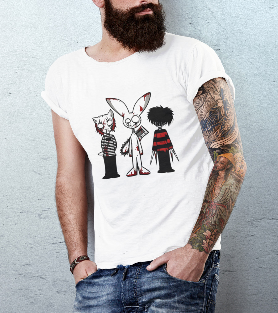 Bloody Max And Friends Horror Icons With Chainsaw And Knives T-Shirt