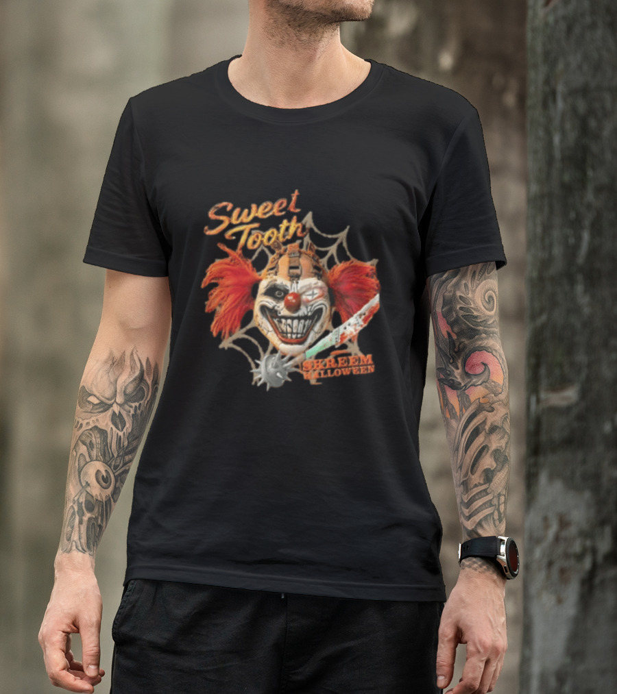 Sweet Tooth Skreem Halloween Evil Clown Mask Red Hair T-Shirt